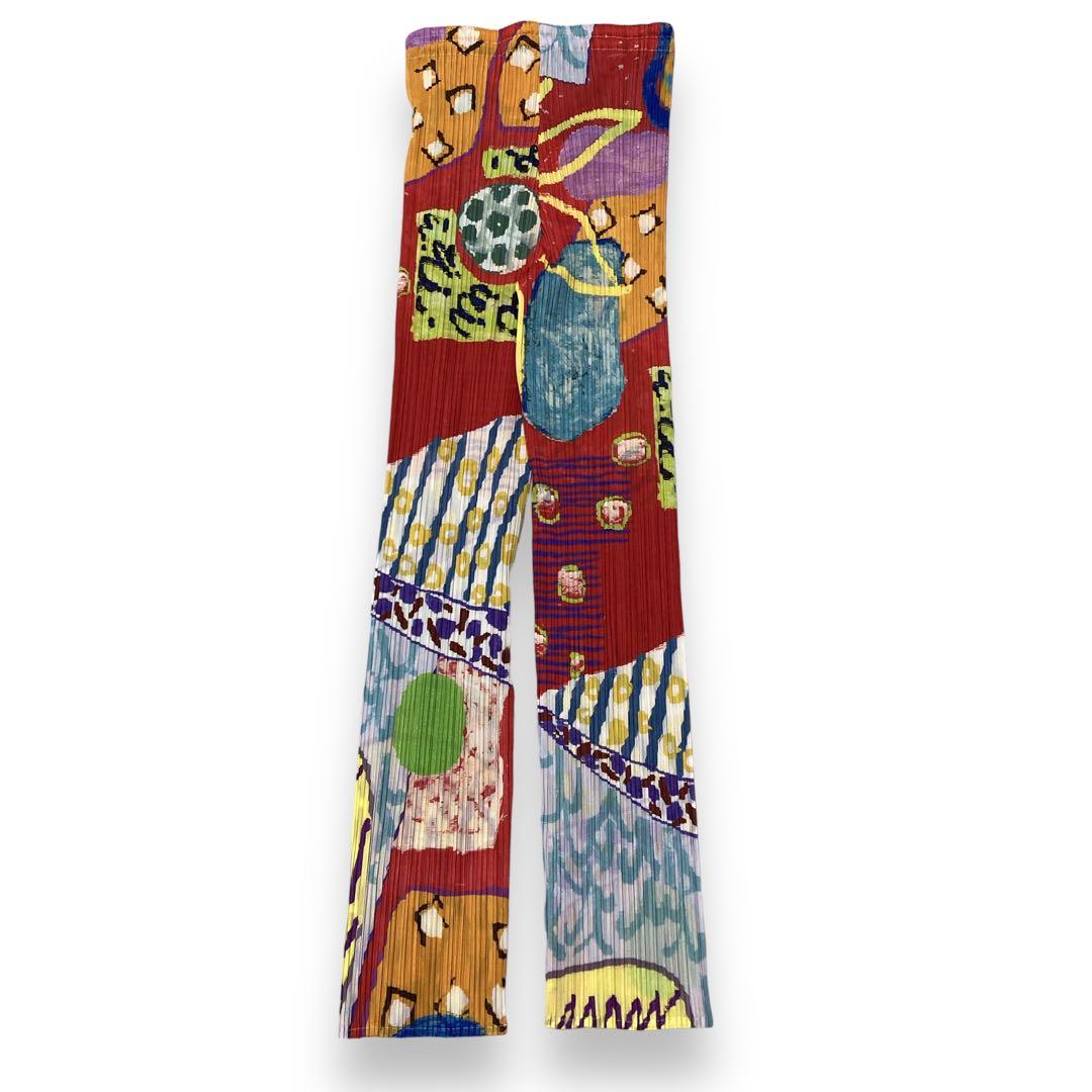 プリーツプリーズ PLEATS PLEASE ストレートパンツ フルレングス プリーツプリーズPLEATS PLEASE プリーツファブリックプリントパンツ