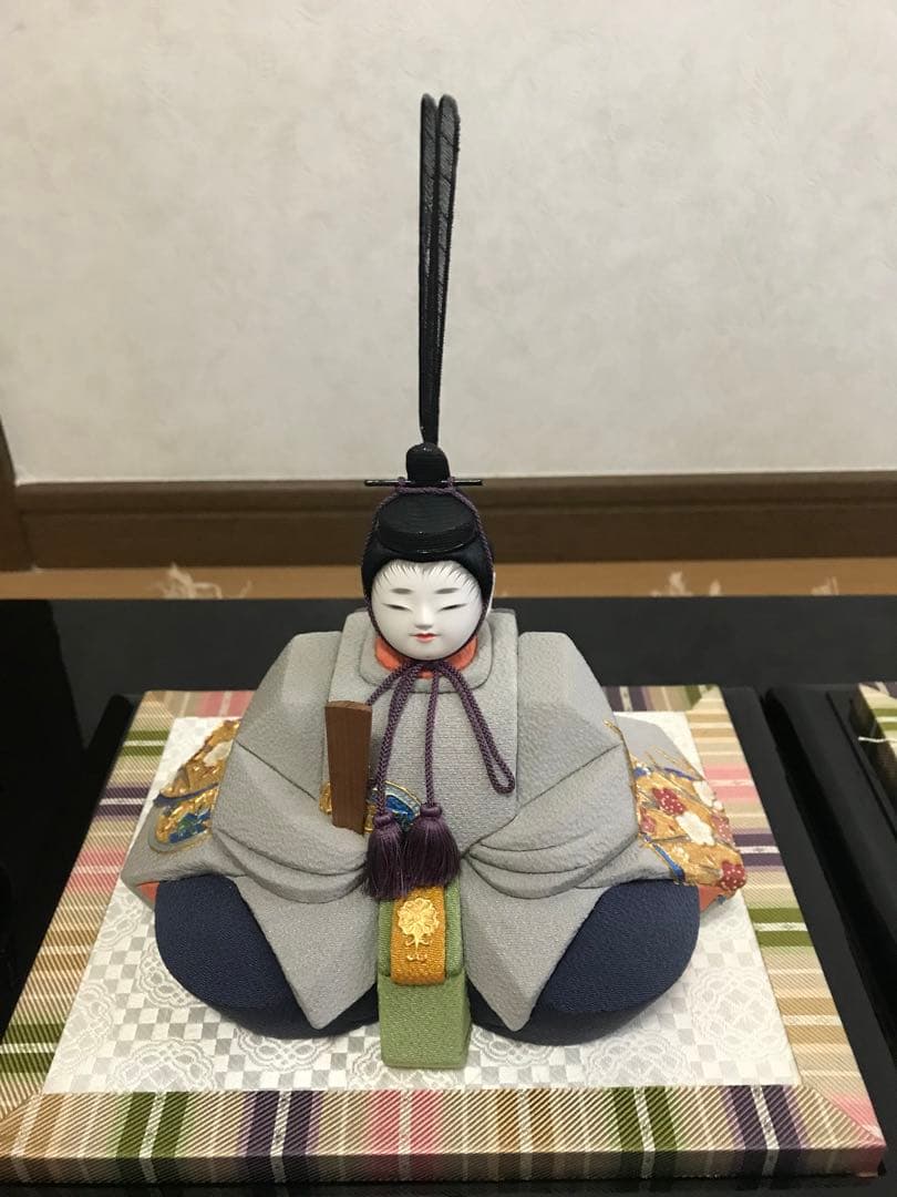 初代石川潤平 木目込 雛人形 鶴亀雛 本金蒔絵黒屏風