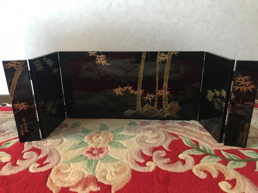 初代石川潤平 木目込 雛人形 鶴亀雛 本金蒔絵黒屏風