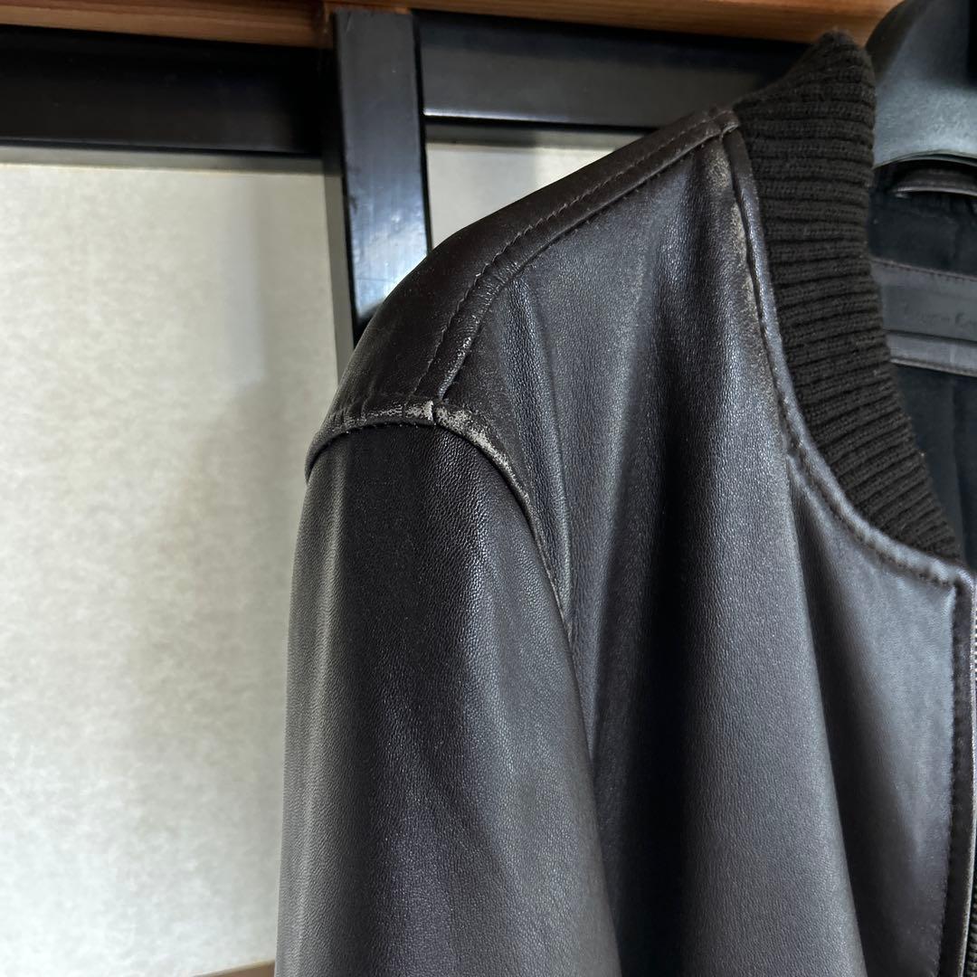 リブ襟ライダース 羊革 本革100% ブラウン Lサイズ