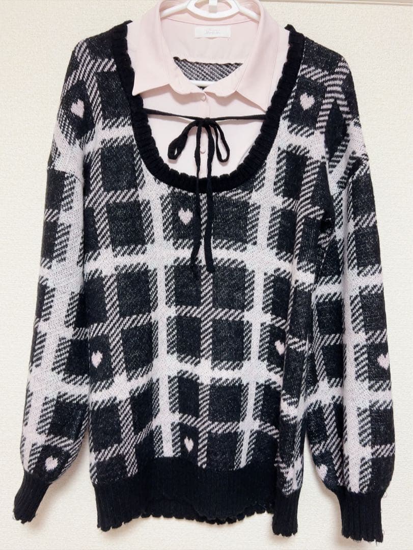 新着ファッション - pium ぴうむ ハートチェックレイヤードニット