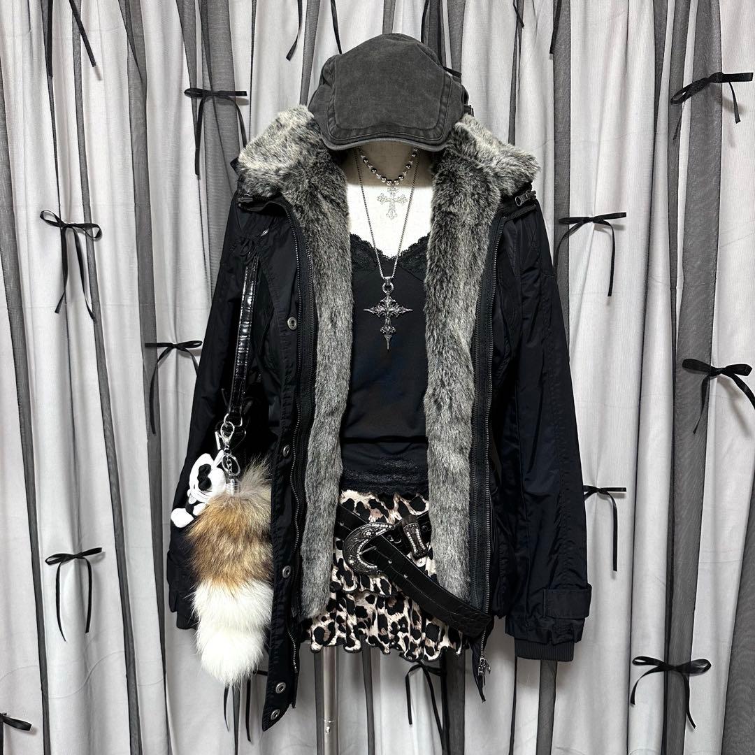 平成ギャルy2k ファー付き ミニタリージャケット アウター フェアリー