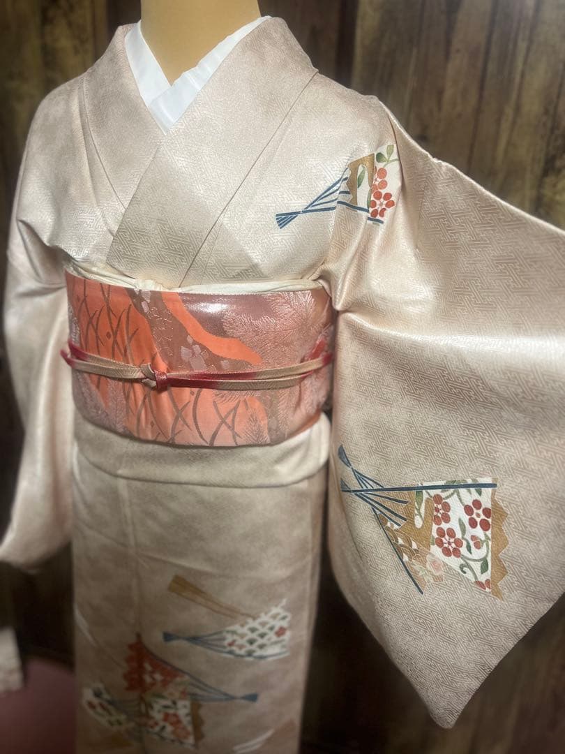 付下げ　4点フルセット　卒業式　入学式　七五三　結婚式　お宮参り　夕焼けベージュ 訪問着レンタル 結婚式 卒業式 入学式 七五三 hw1196 着物レンタル