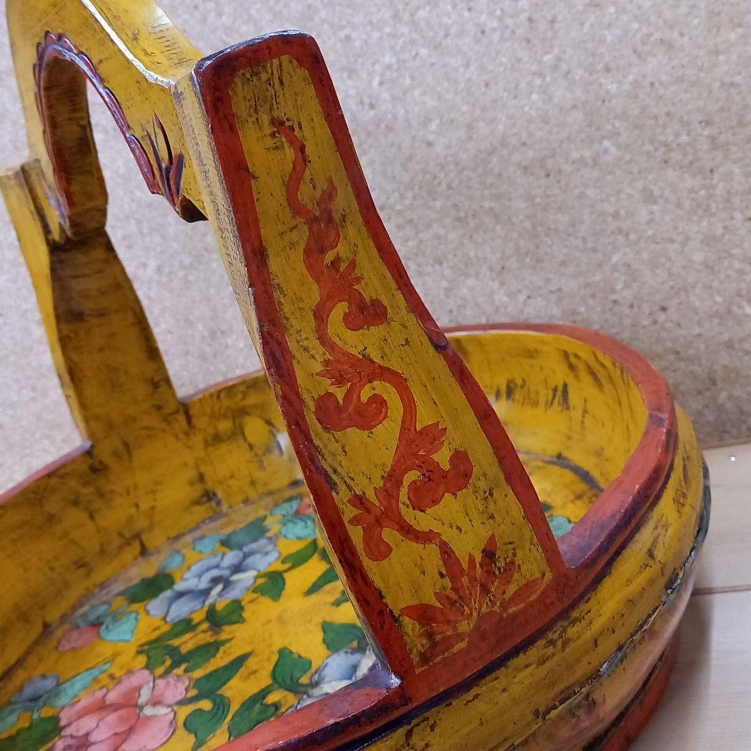 アンティーク 木製 手桶 黄色