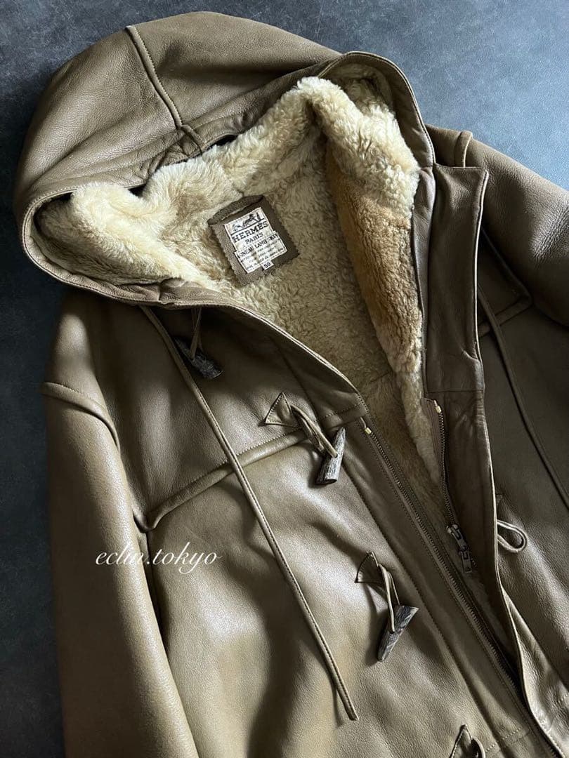 HERMES VINTAGE《最高級ムートンレザー毛皮》ダッフルコートE4547
