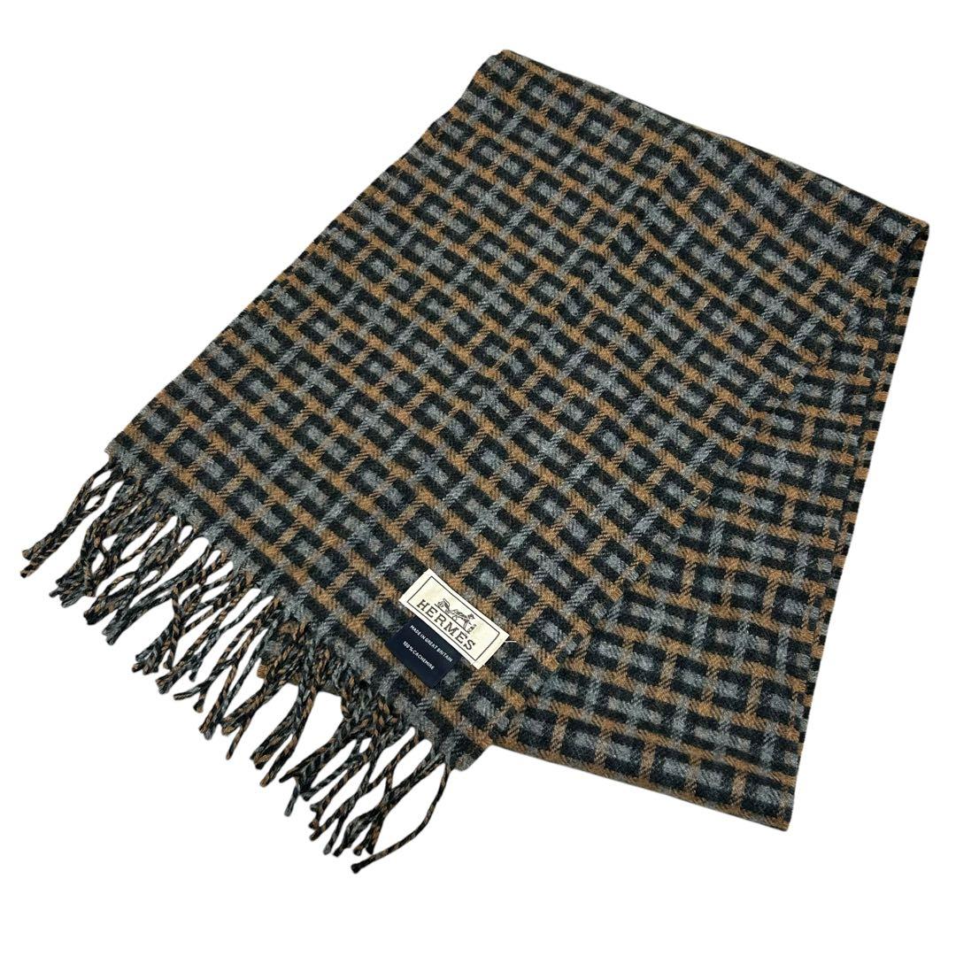 HERMES エルメス　マフラー　総柄　Hエコセ　カシミヤ 中古・古着通販】HERMES (エルメス) カシミヤマフラー《Hエコセ
