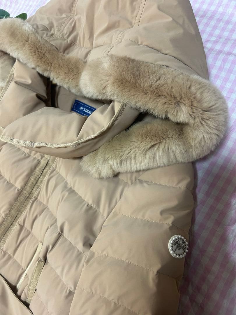 エムズグレイシー ベージュ ダウン ロングコート リボンつき レッキス