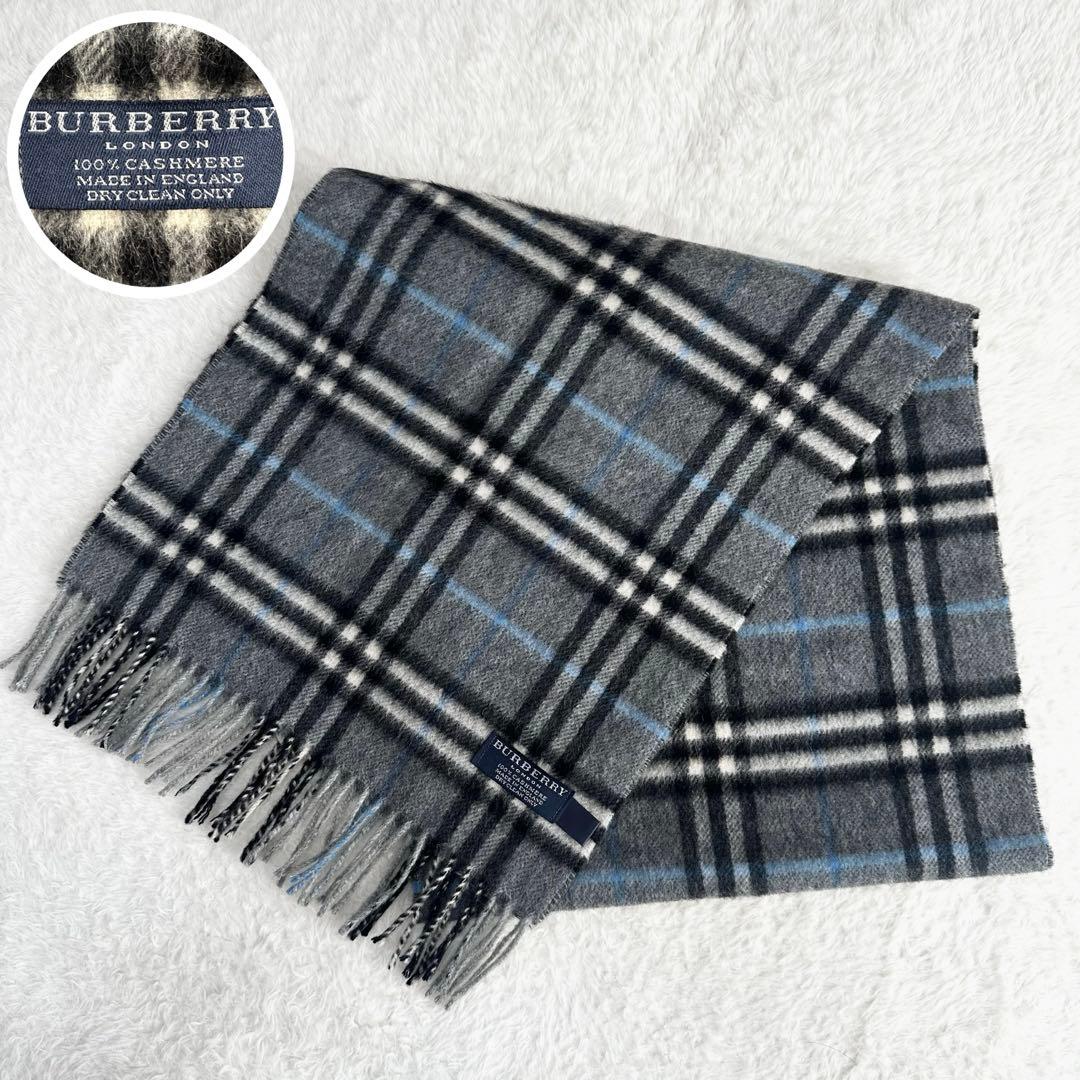 美品✨カシミヤ100% バーバリーロンドン マフラー ノバチェック グレー 秋冬 BURBERRY バーバリー マフラー カシミア100% グレー ノバチェック