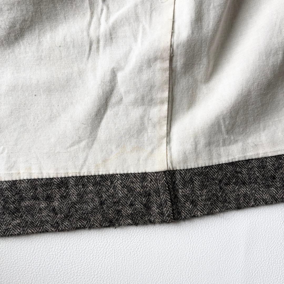 2950y美品 かぐれ ヘリンボーンロングウールリネンコート グレー