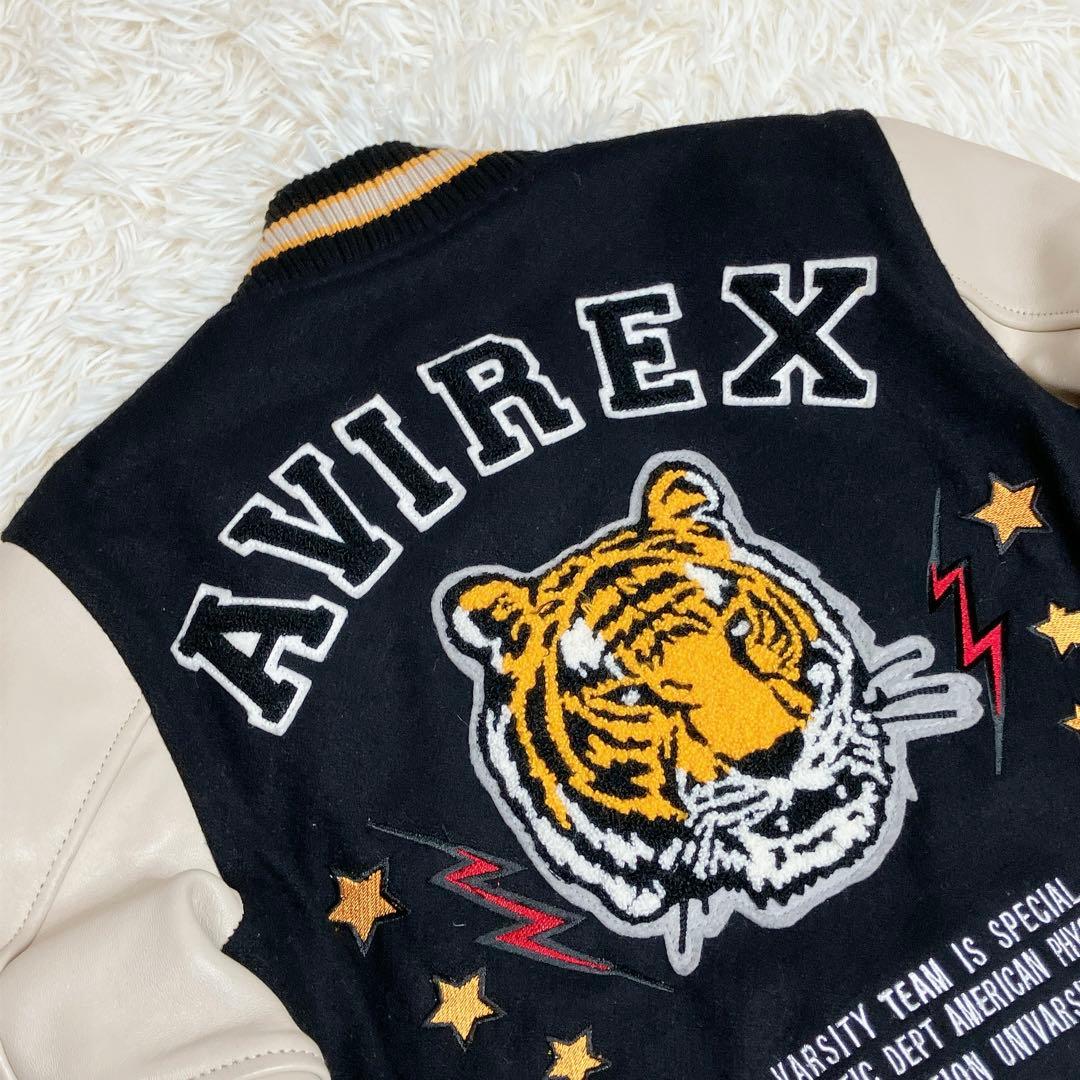 AVIREX スタジャン レザー 羊革 ワッペン 刺繍 トラ タイガー