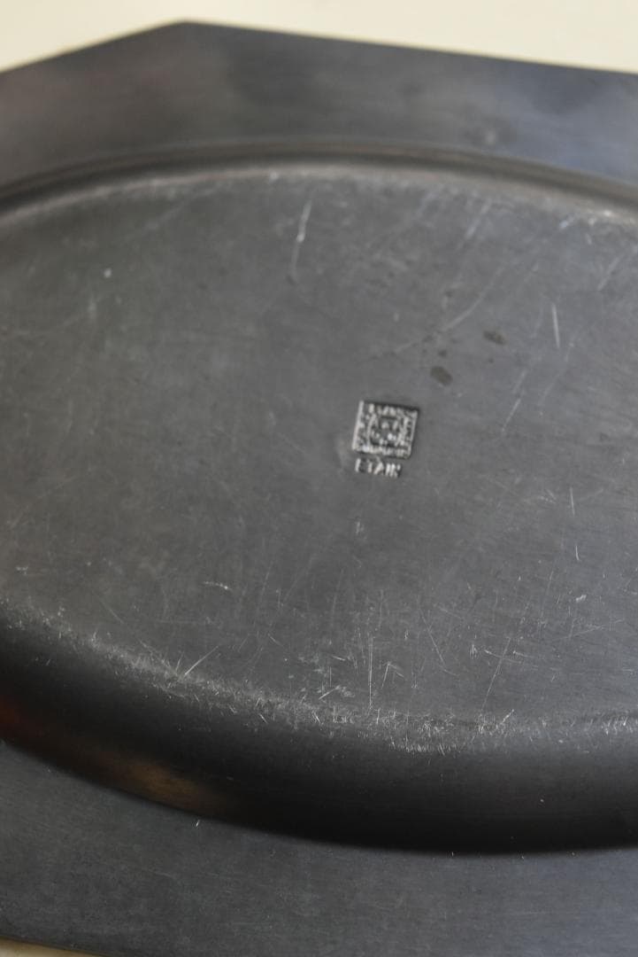 黒くなったエタン 長オクトゴナル皿(20.8㎝) フランスアンティーク 印有