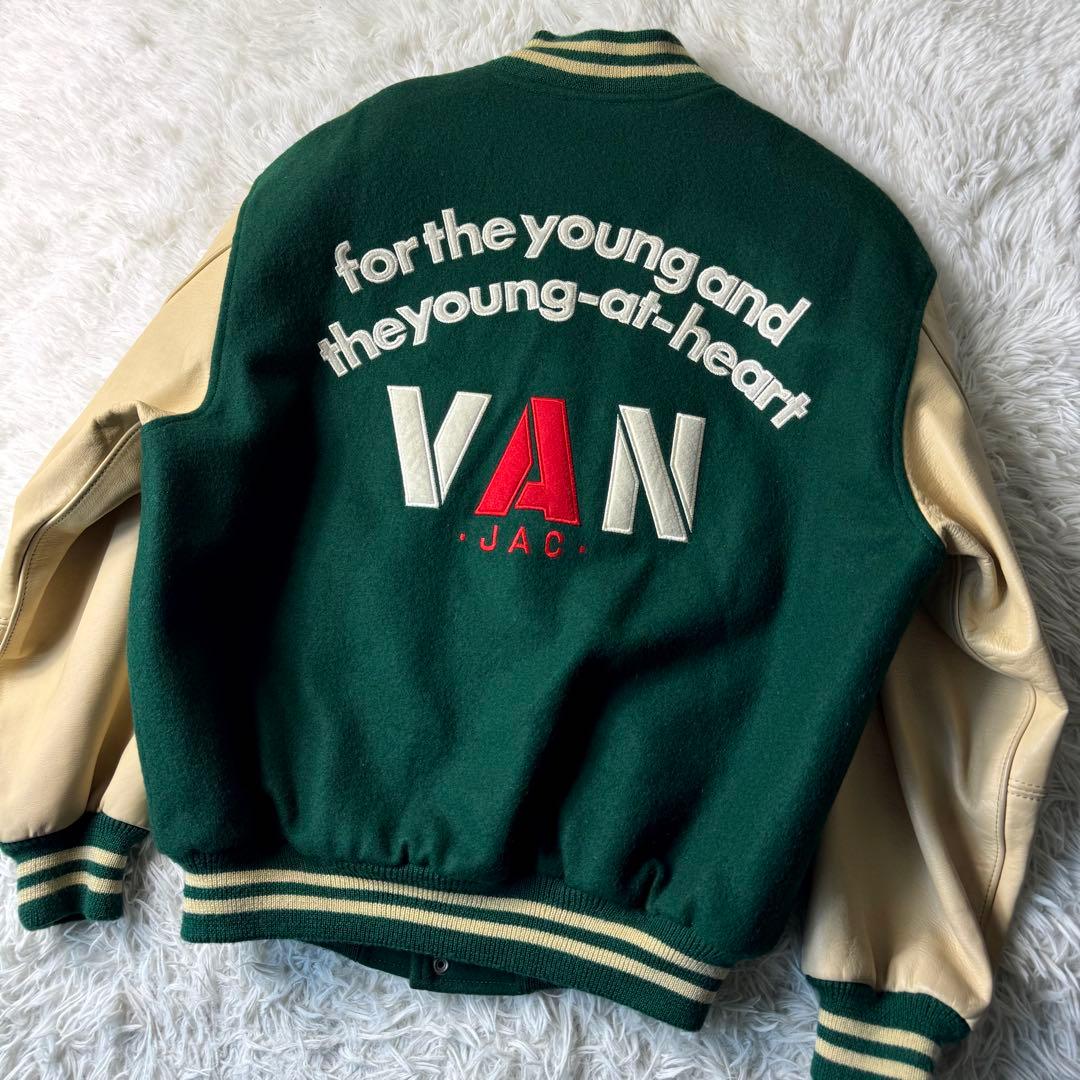 美品/希少✨VAN JACKET スタジャン袖レザーアーチロゴLL