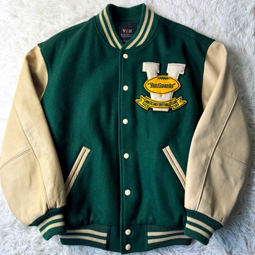 美品/希少✨VAN JACKET スタジャン袖レザーアーチロゴLL