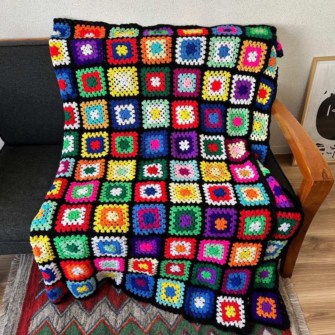 カラフル グラニーブランケット クロシェニット ハンドメイド