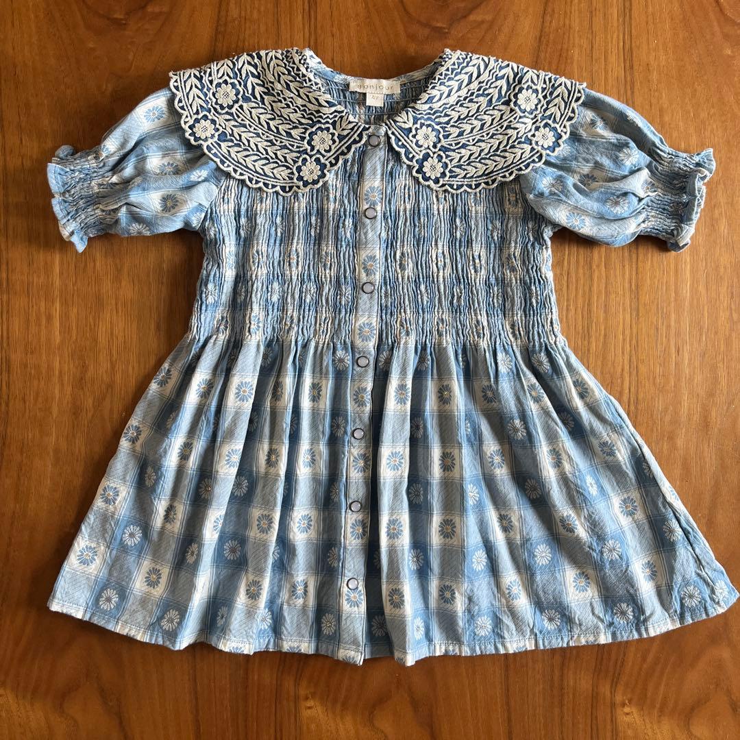 bonjour diary 刺繍花柄ワンピース　4y ヘアクリップ付き BONJOUR DIARY]【残りわずか！】TUNIQUE WITH HAIR CLIP |