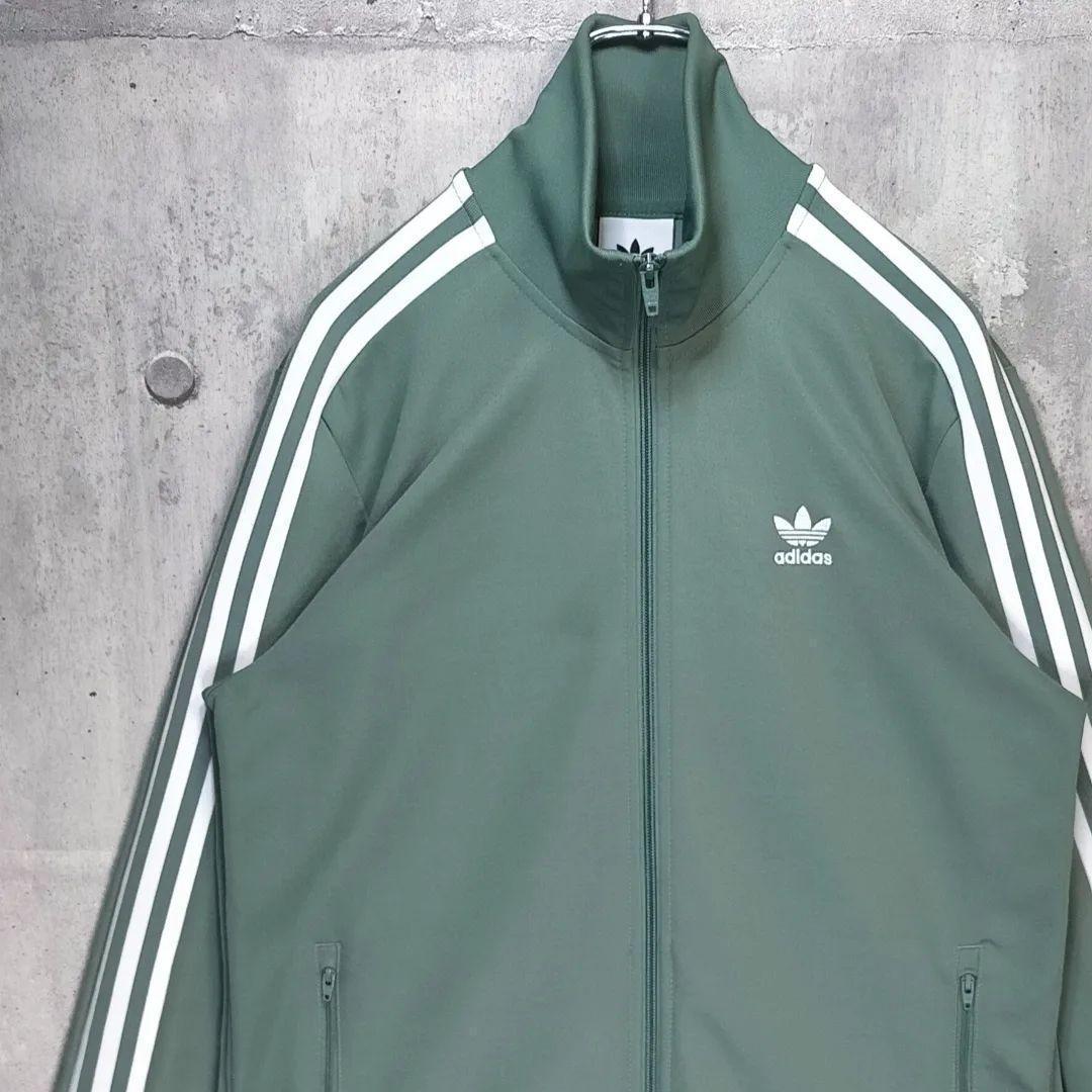 希少 XL くすみグリーン adidas アディダス トラックジャケット 緑 白