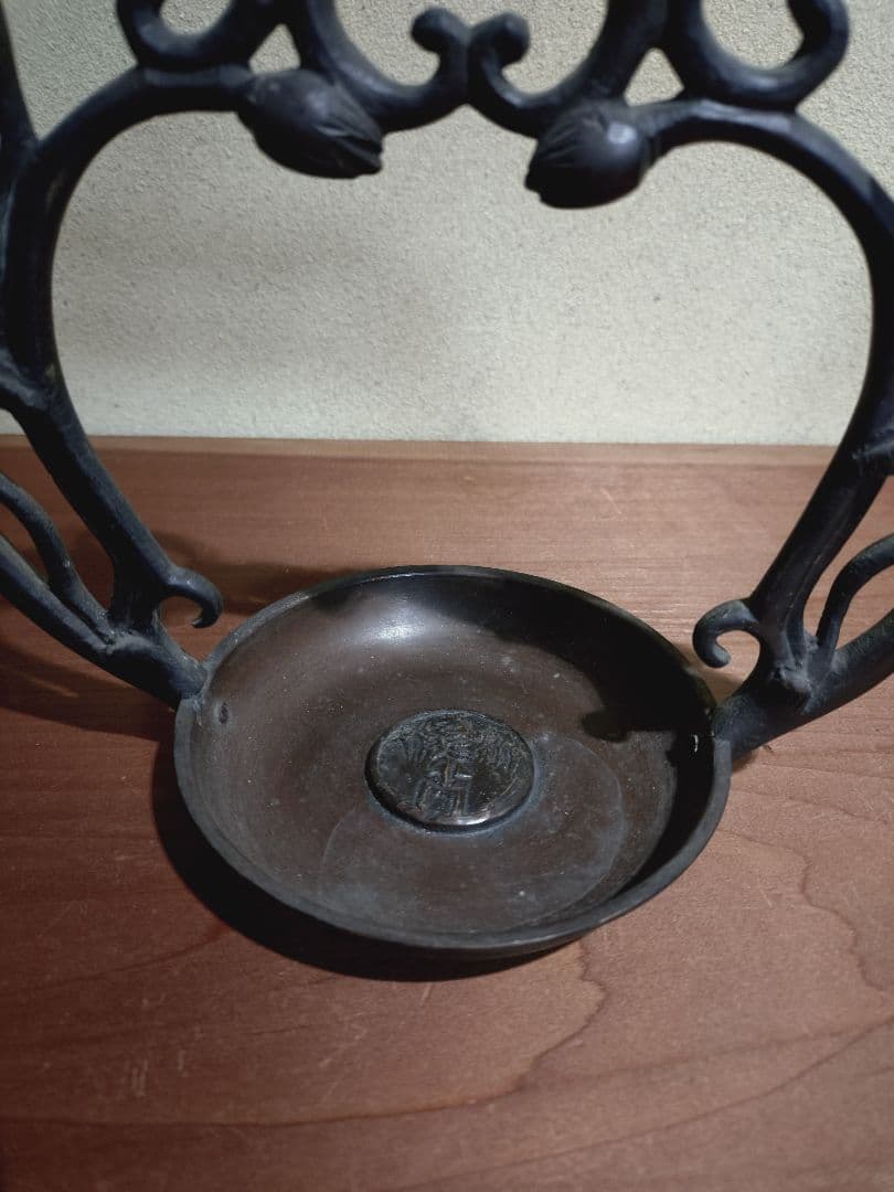 銅製 吊るし 蓮弁紋 灯火器一対 花器 花入れ 古道具 古民具 行