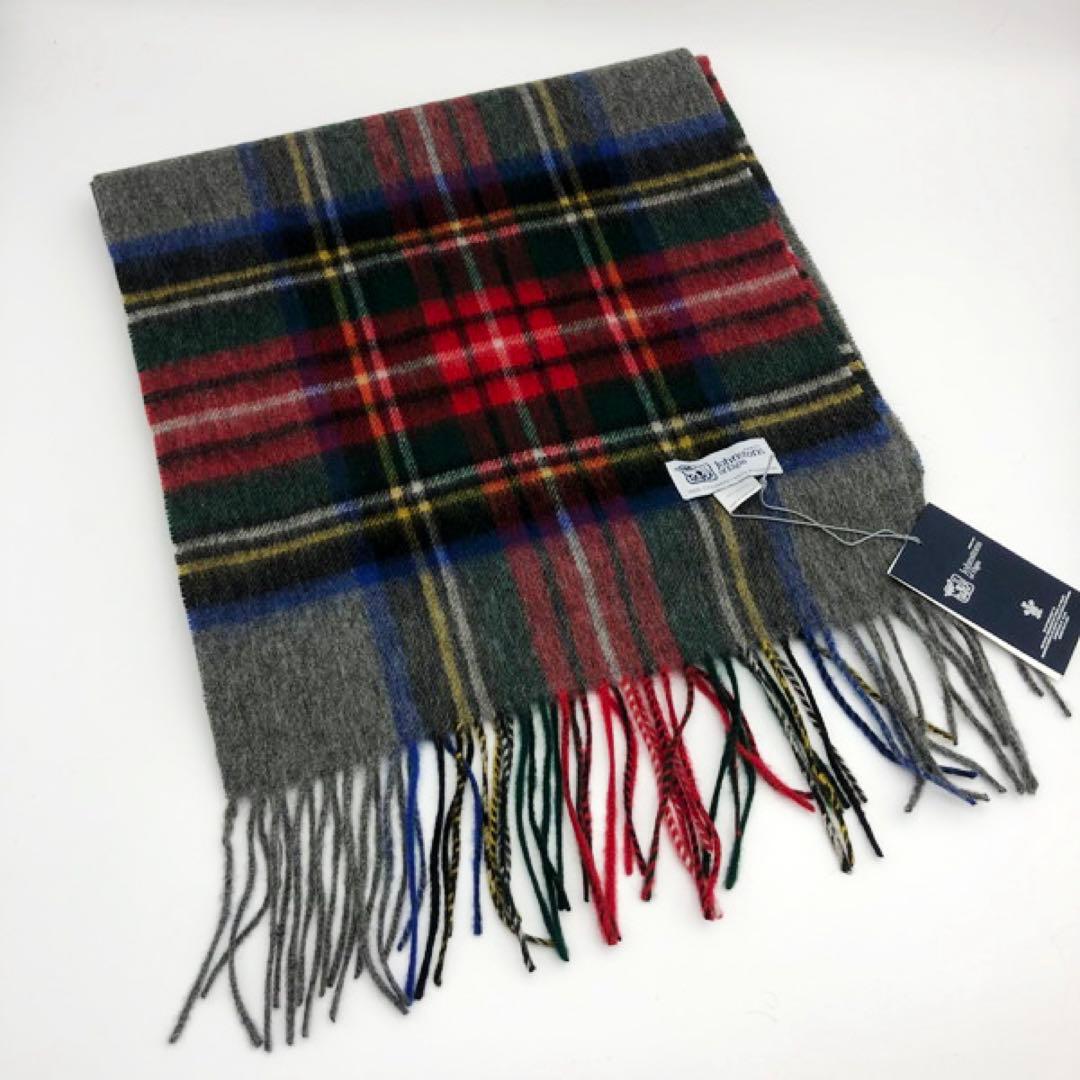 ジョンストンズ　中判　マフラー　スカーフ　グレースチュワート　タータンチェック Johnstons - ジョンストンズ 中判 マフラー スカーフ グレー
