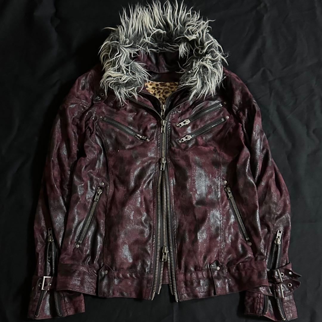 00s VICEFAIRY コーティング フェイクレイヤード ファー ジャケット