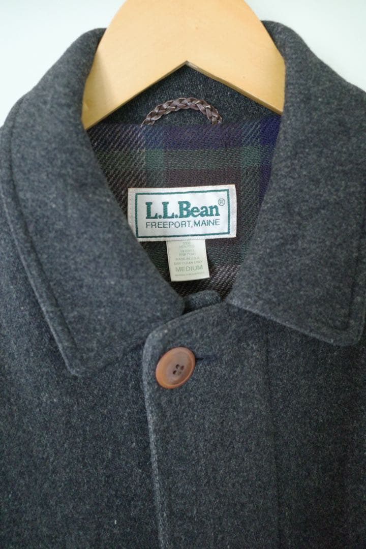 80s90s L.L.BEAN ウールコート　レア　レザー切り替え　アメリカ製