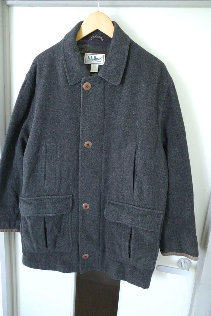 80s90s L.L.BEAN ウールコート　レア　レザー切り替え　アメリカ製