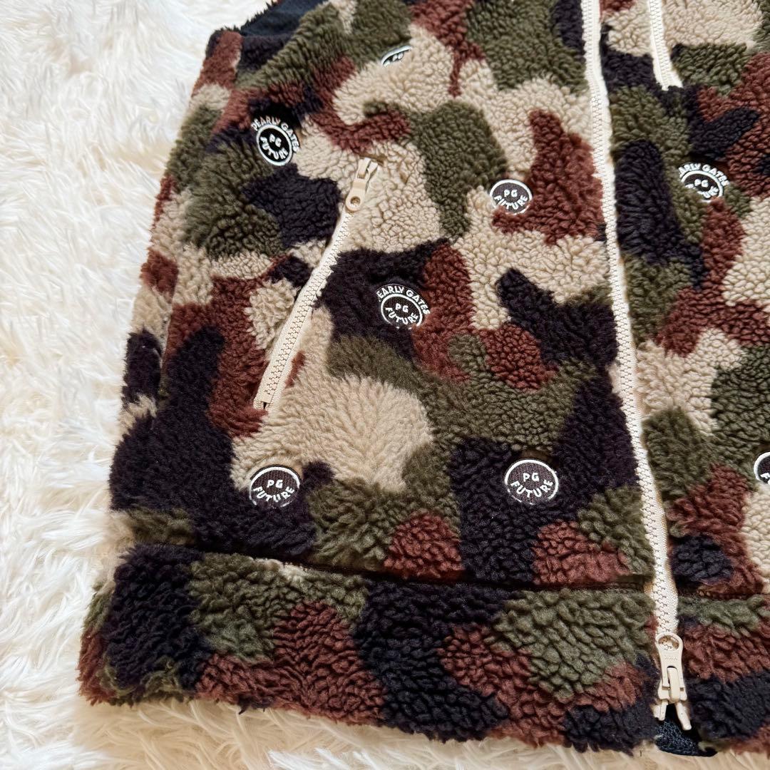 lucky_h67様美品 パーリーゲイツ カモフラ ボアジップアップベスト
