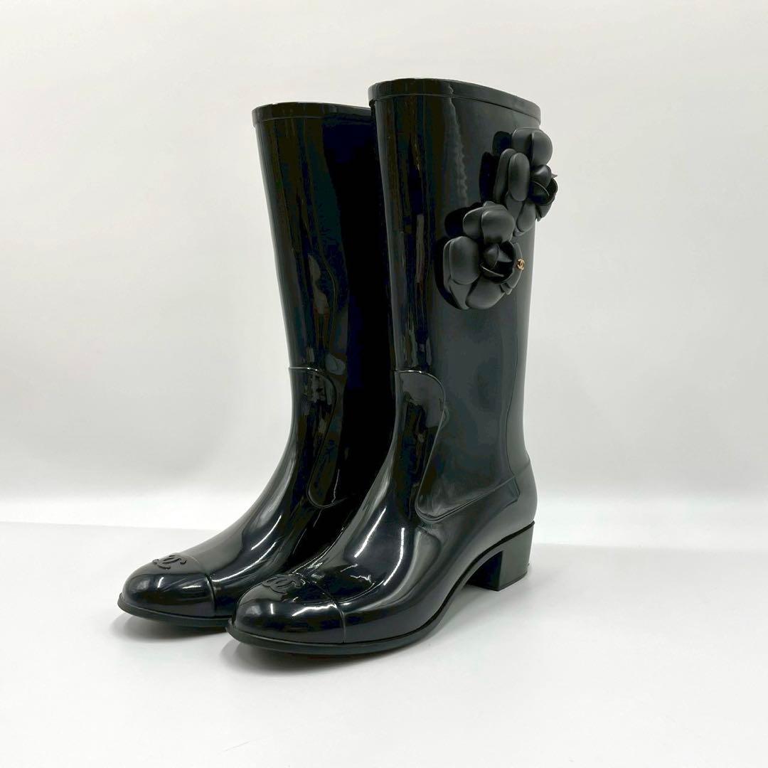 CHANEL シャネル ロングブーツ レインブーツ ブラック 黒 カメリア 2023/24秋冬☆エレガント】 CHANEL カメリア ロングブーツ (CHANEL