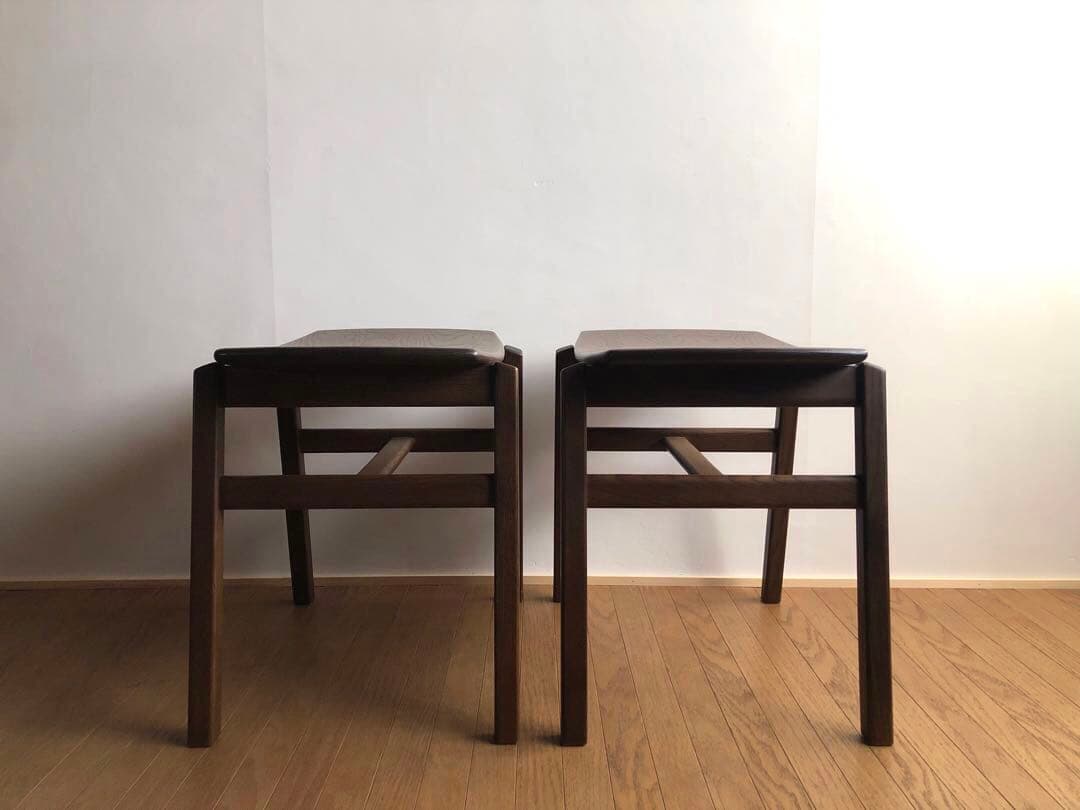 オーク無垢材 スタッキングスツール 2脚セット 曲げ木 民藝 クラフト