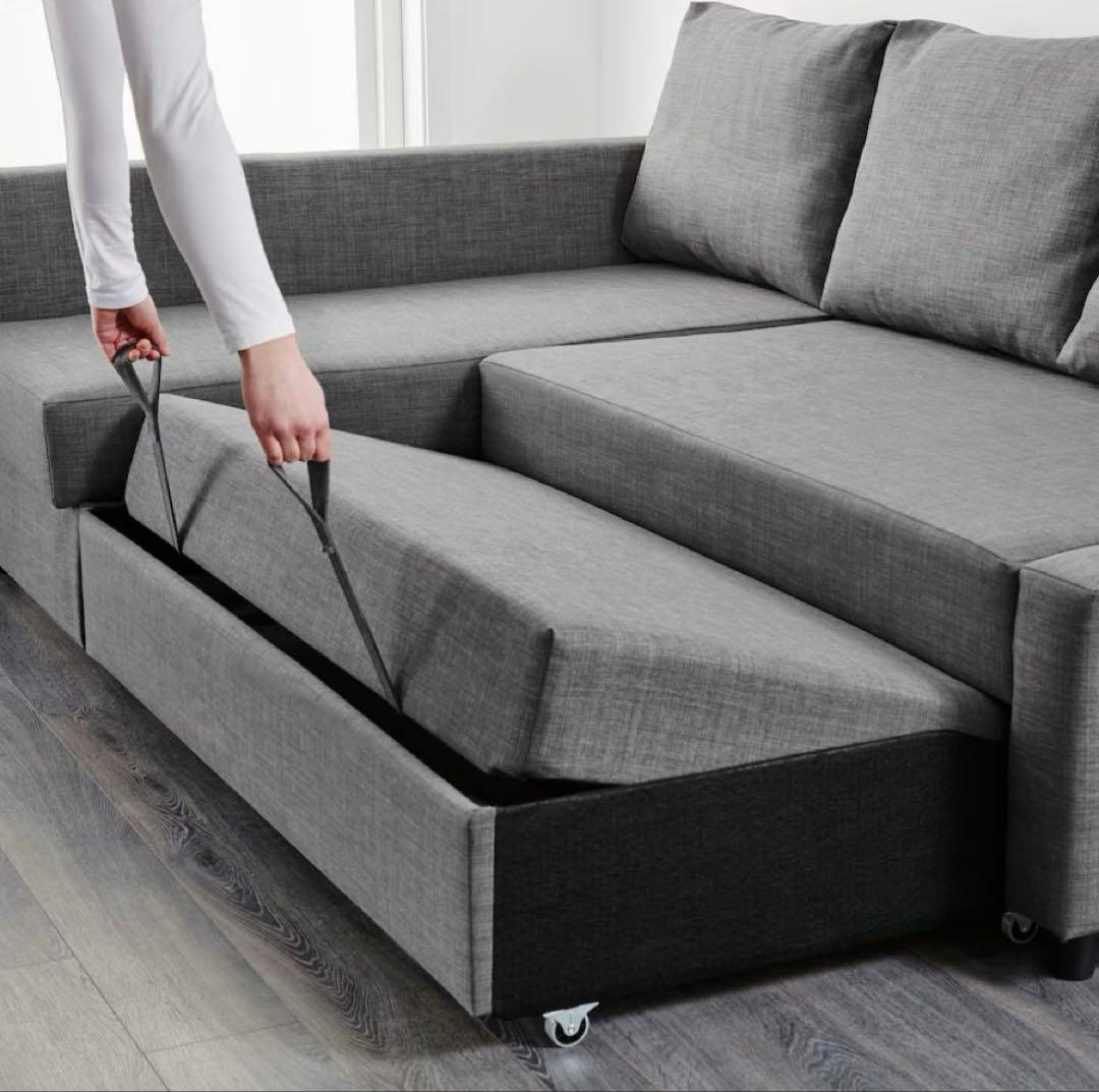 直接引取】IKEA FRIHETEN コーナーソファベッド ダークグレー