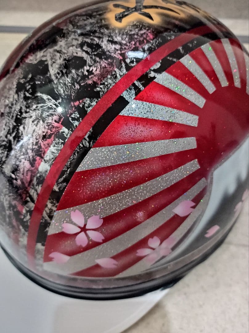 カスタムコルク半 黒✘Candyレッドラップ富士日章 七色ラメ 文字変更無料