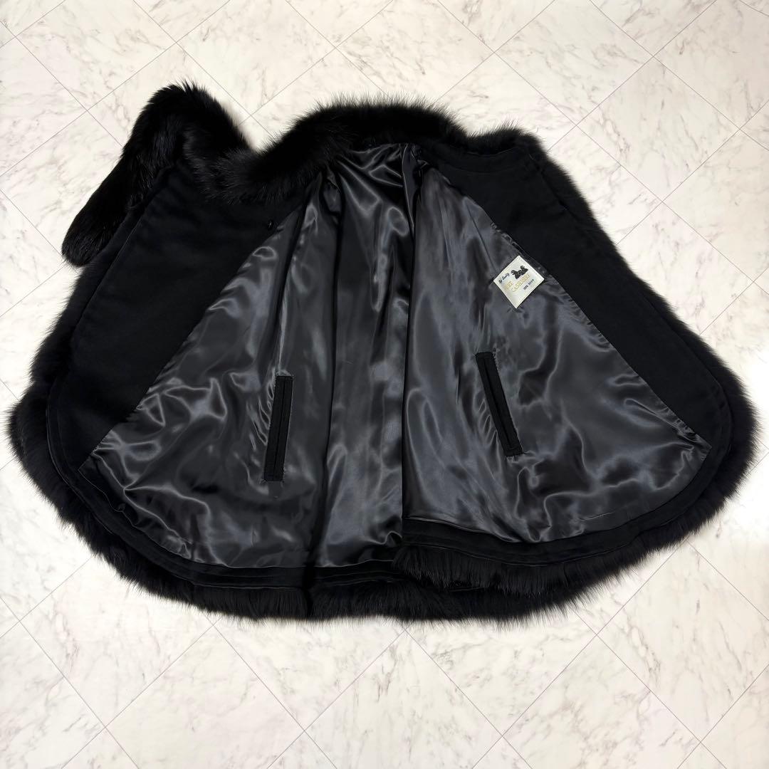 ポンチョ カシミヤ100% ファー付き Aライン エレガント パーティー 黒