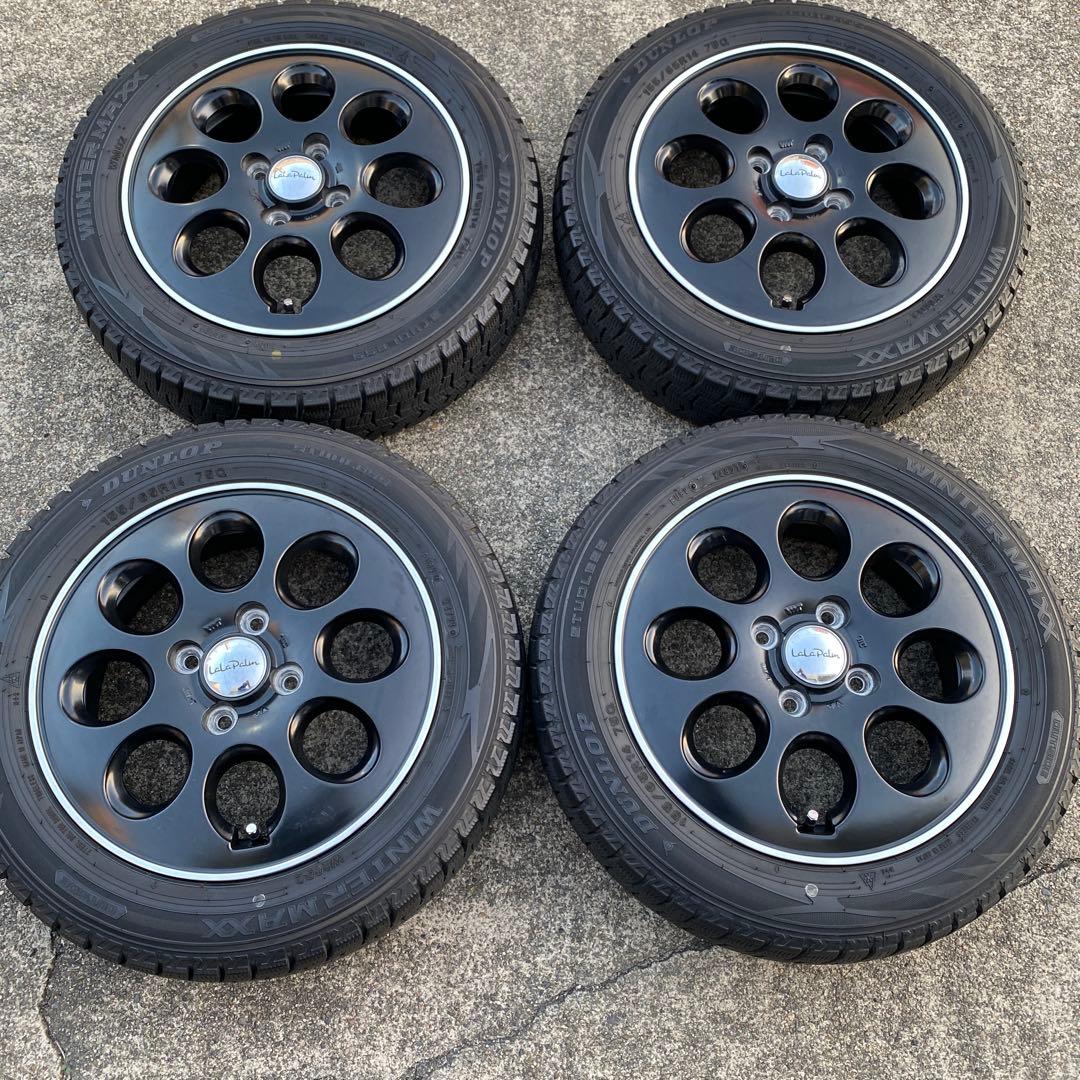 ◇中古溝有りダンロップ155/65R14スタッドレスセット スペーシア 新品 軽自動車】N-BOX タント スペーシア スタッドレスタイヤ ホイール