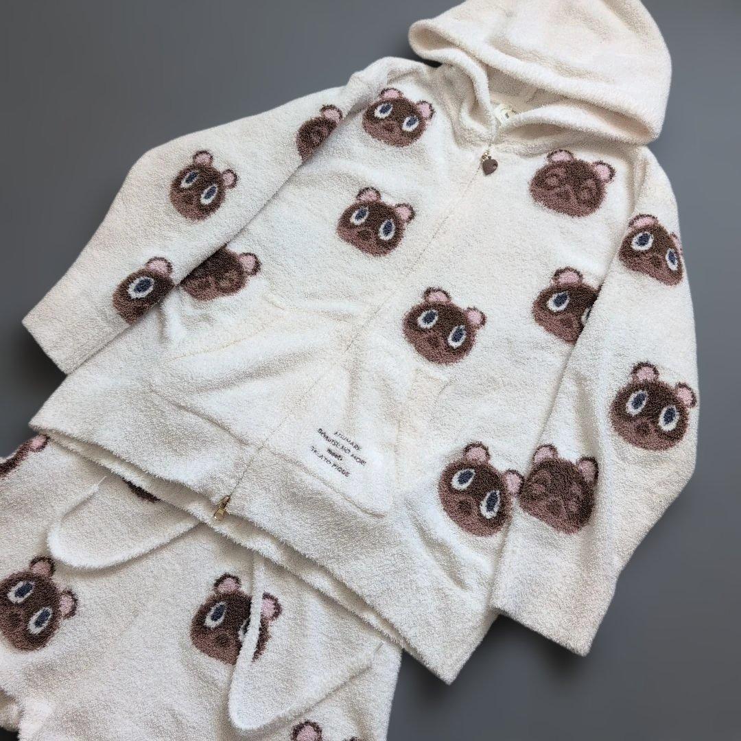 【美品】ジェラートピケ×あつ森 つぶまめジャガードパーカハーフパンツセットアップ ジェラートピケ あつまれどうぶつの森 つぶまめ ジャガード フード付き