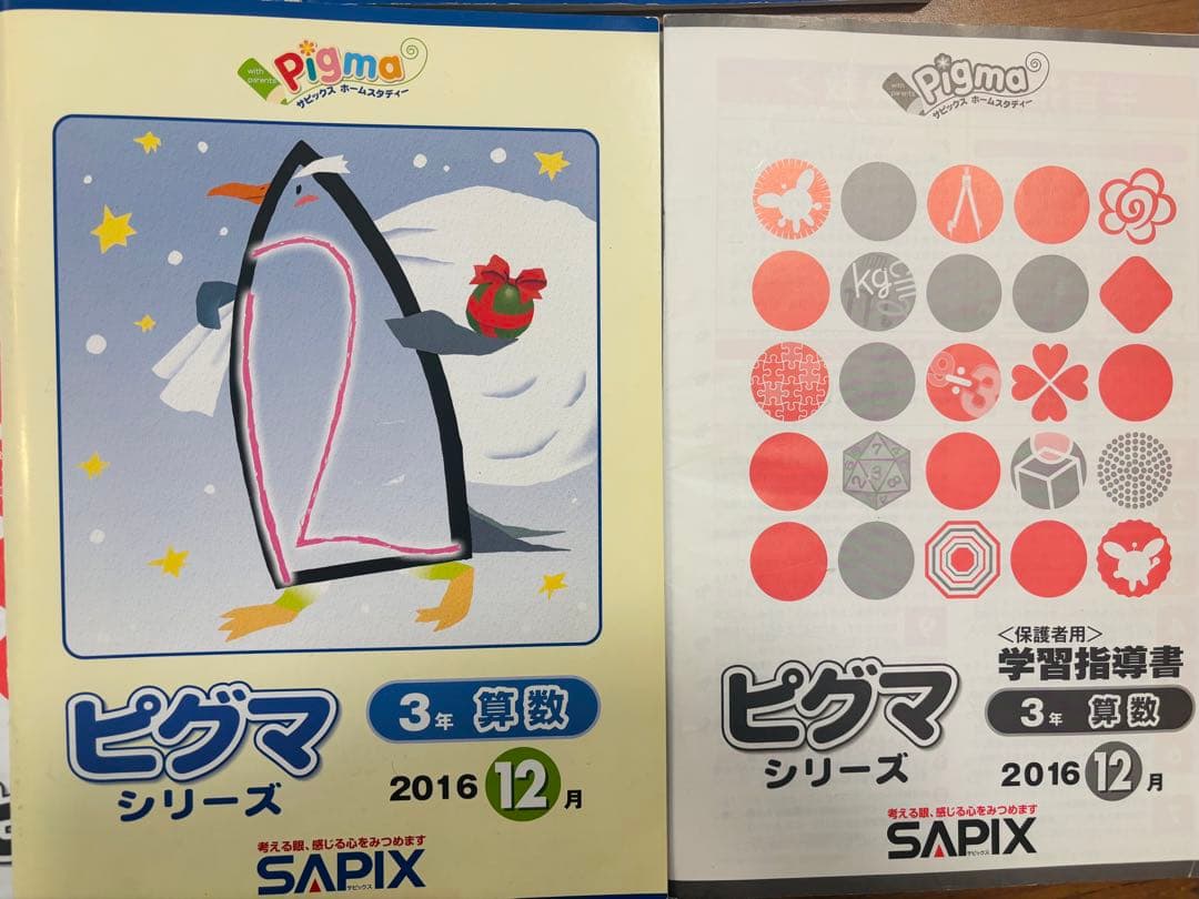 SAPIX ピグマシリーズ3年算数国語8月〜12月教材と学習指導書 半分書き