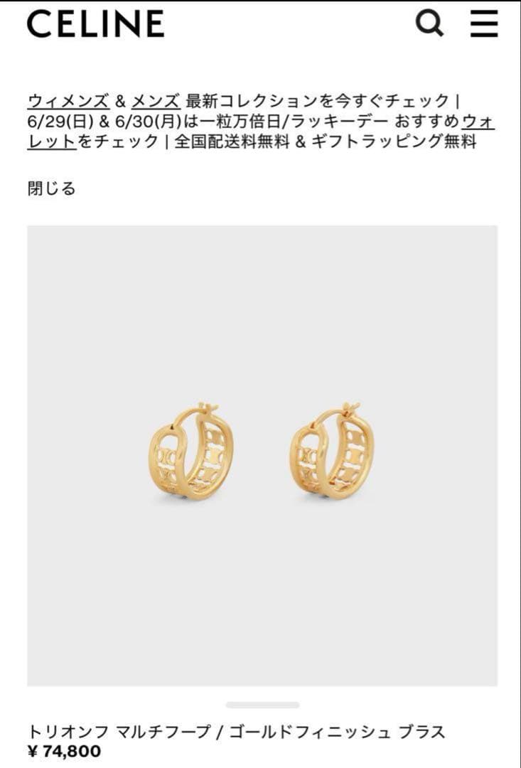 CELINE セリーヌ トリオンフ マルチフープ ピアス　片耳　レザーケース付 CELINE セリーヌ トリオンフ マルチフープ ピアス 片耳 レザーケース付