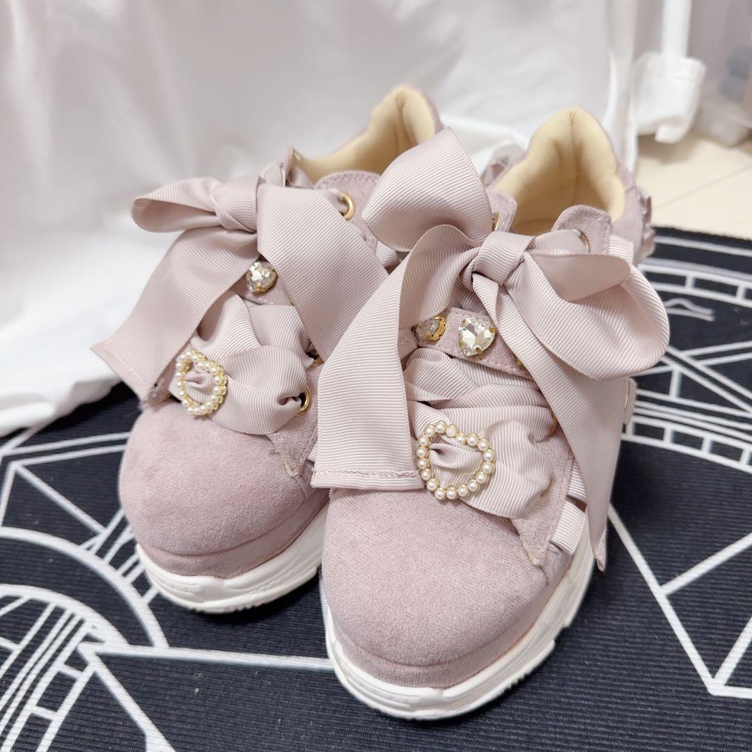 リズリサ ビジューベルト厚底スニーカー ピンク ビジューベルト厚底