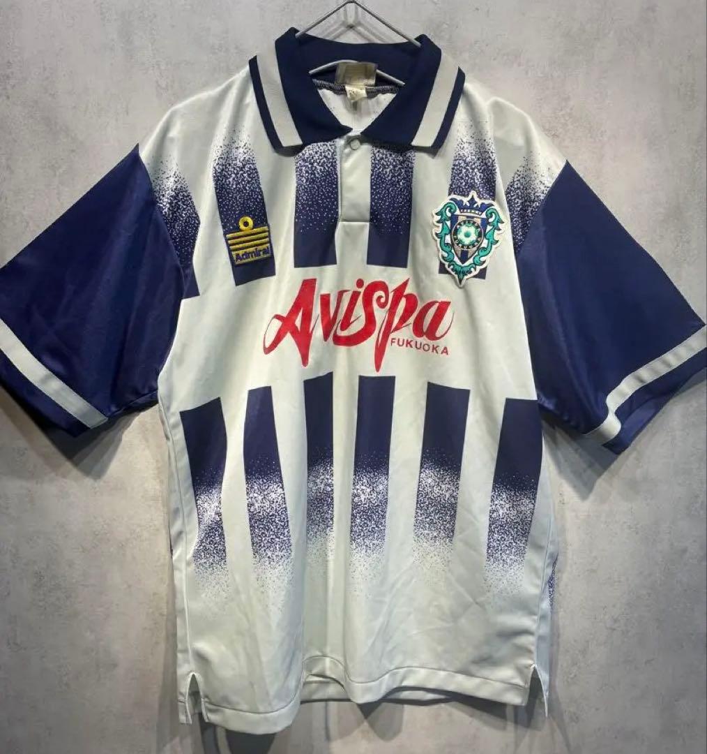【デッドストック】アビスパ福岡 Admiral ユニフォーム シャツ ビンテージ アビスパ福岡】#8 鈴木 惇選手着用済みサイン入りユニフォーム