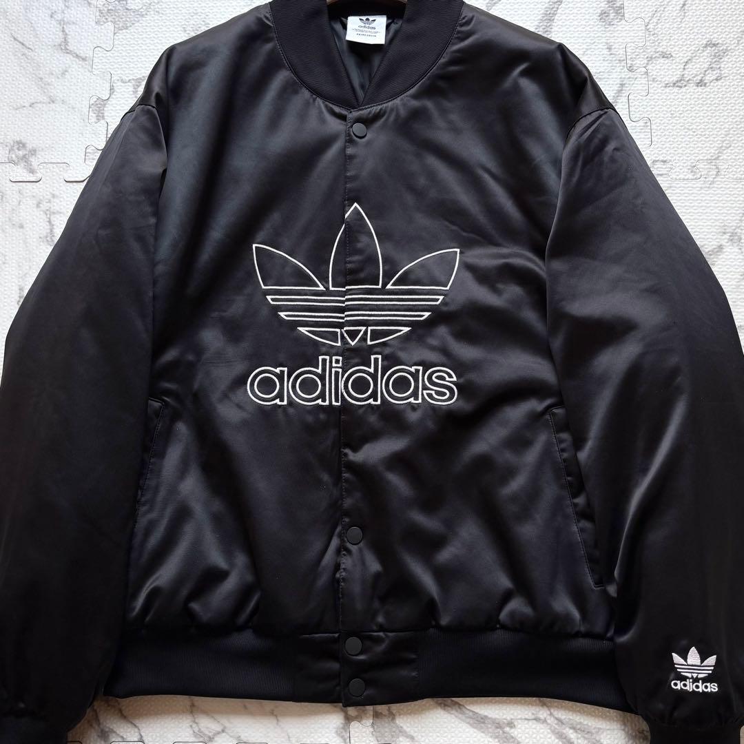 極美品✨アディダス サテン ボンバージャケット トレフォイルロゴ 黒