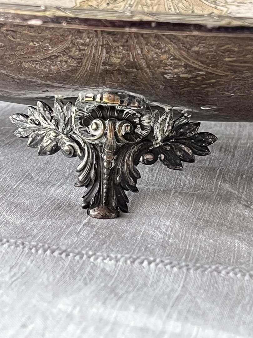 美品】フランスアンティーク リボンモチーフ シルバー 大きなトレー[3675]