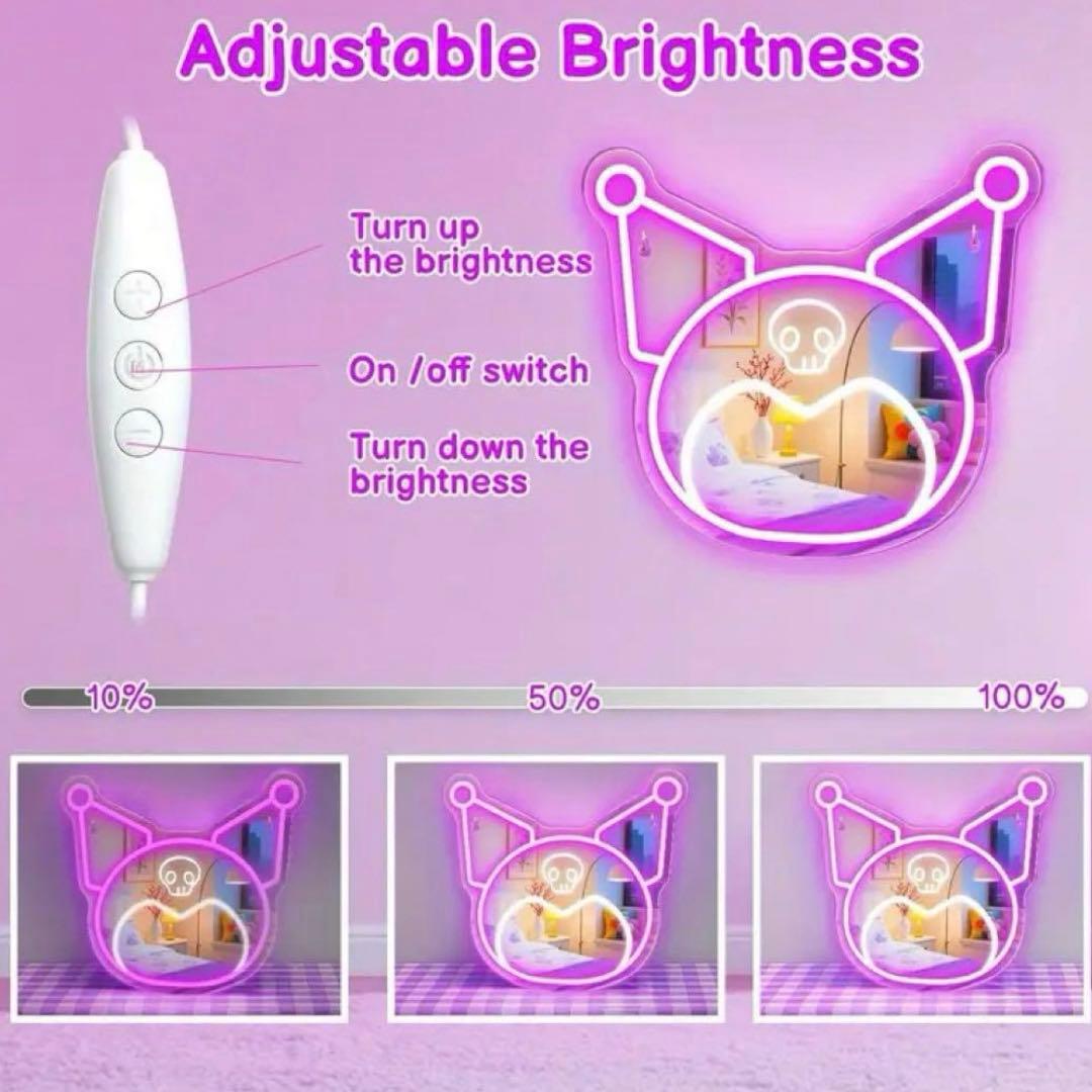 送料無料！】クロミ ネオンライト ミラー LED 壁掛け鏡 USB給電 新品