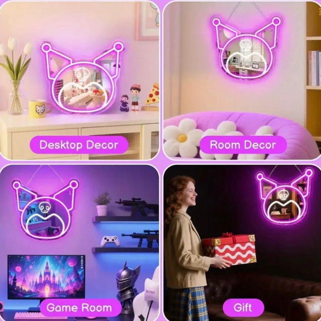 送料無料！】クロミ ネオンライト ミラー LED 壁掛け鏡 USB給電 新品