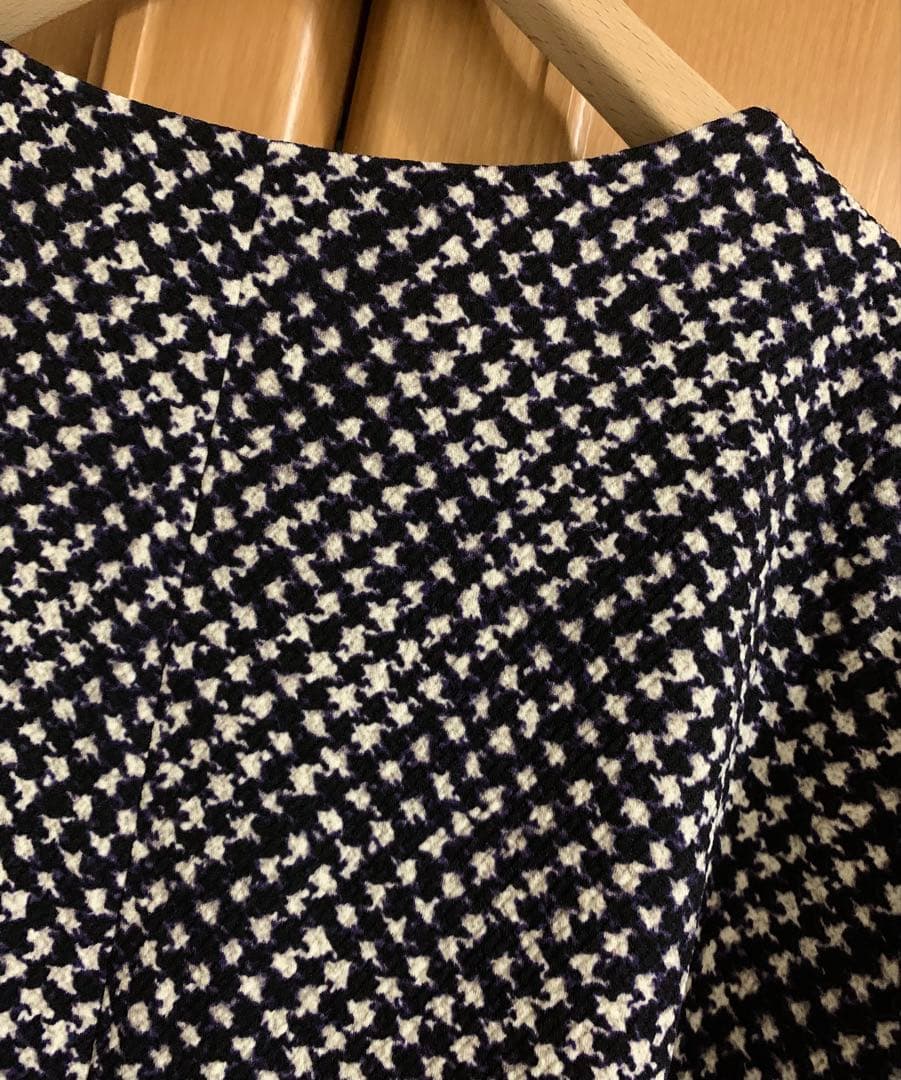 レリアン 千鳥格子プリント Aラインフレアワンピース 13号 美品 現行