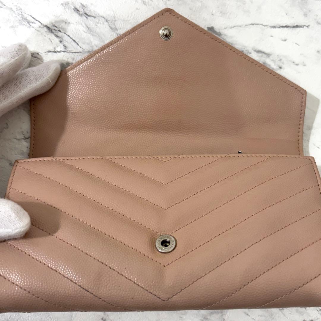 サンローラン 長財布 キルティング フラップ カサンドラ レザー ピンク