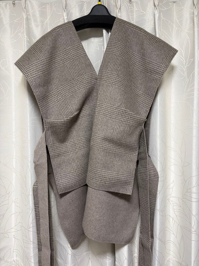 美品】ヨリ yori リバーシブル グレンチェックジレ ポンチョ