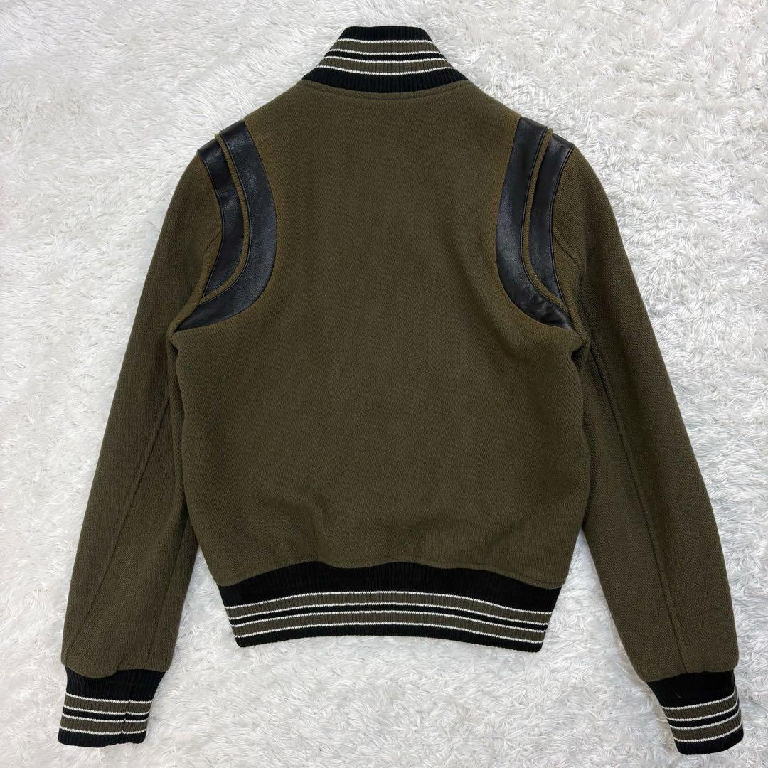 5840【希少カラー】サンローラン☆レザー切替テディジャケット カーキ