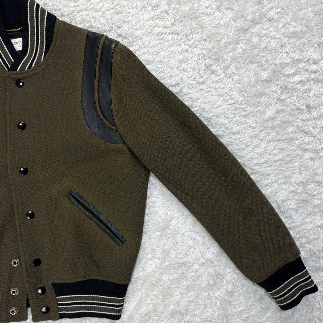 5840【希少カラー】サンローラン☆レザー切替テディジャケット カーキ