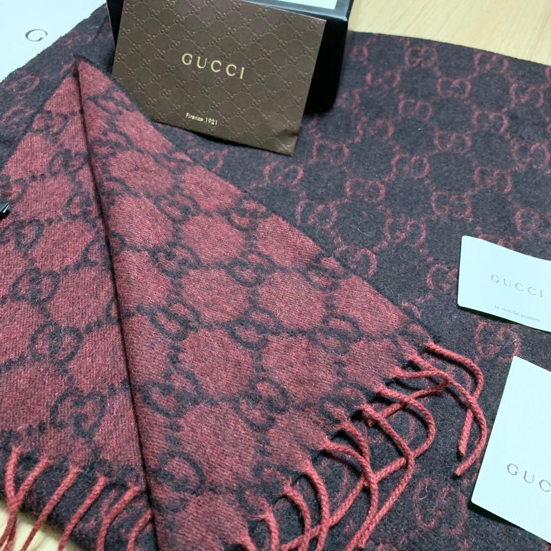 新品✨GUCCIマフラー❗️箱紙袋セットグッチマフラー赤レッド高級