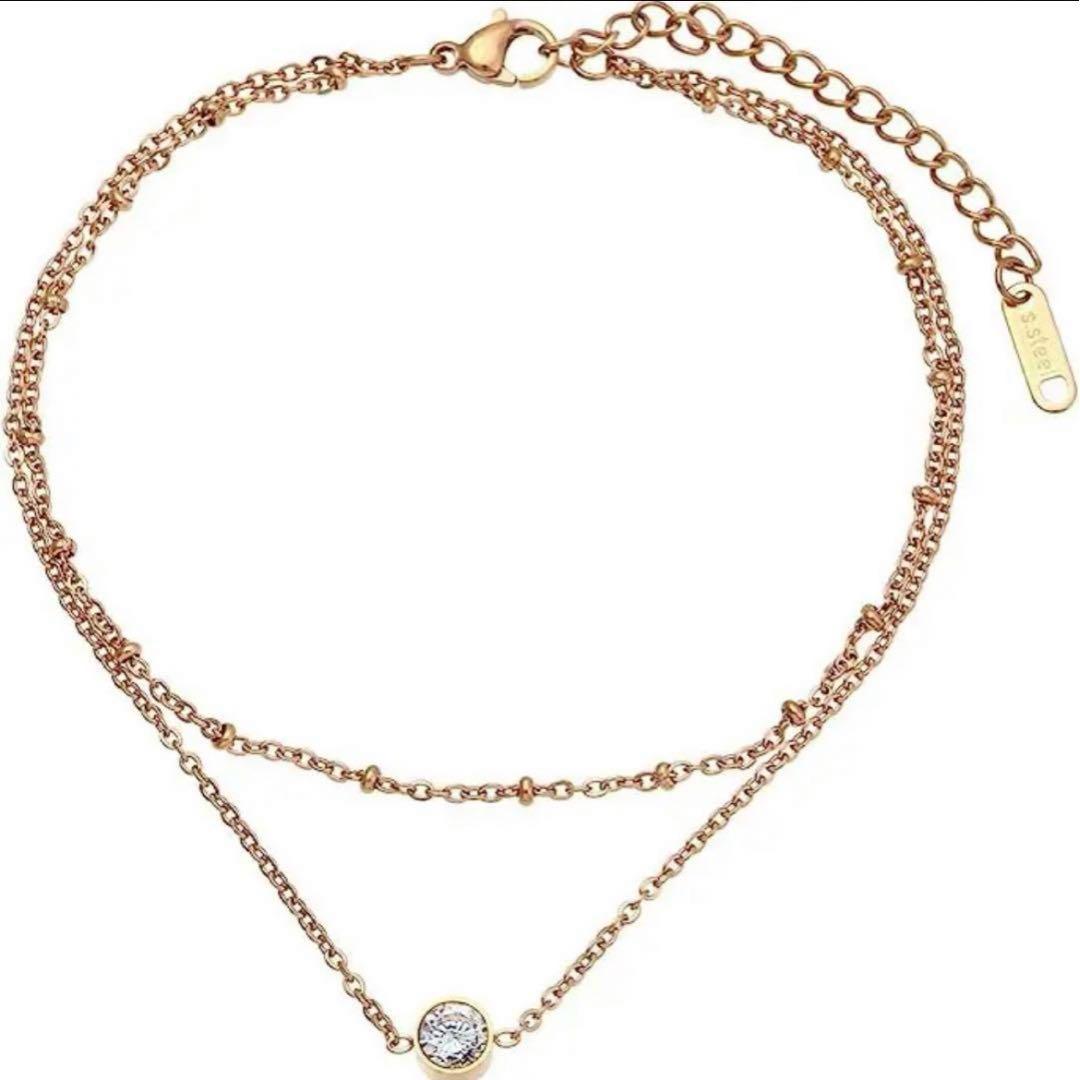 e135 2連 アンクレット 一粒 ダイヤモンド K18 PVD ピンクゴールド 367764.jpg