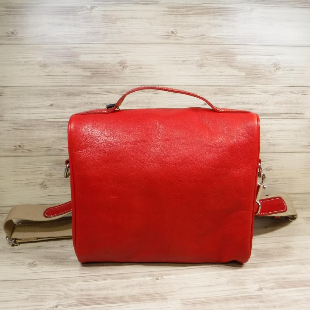 木の庄帆布 赤 栃木レザー 2WAY ショルダーバッグ 牛革