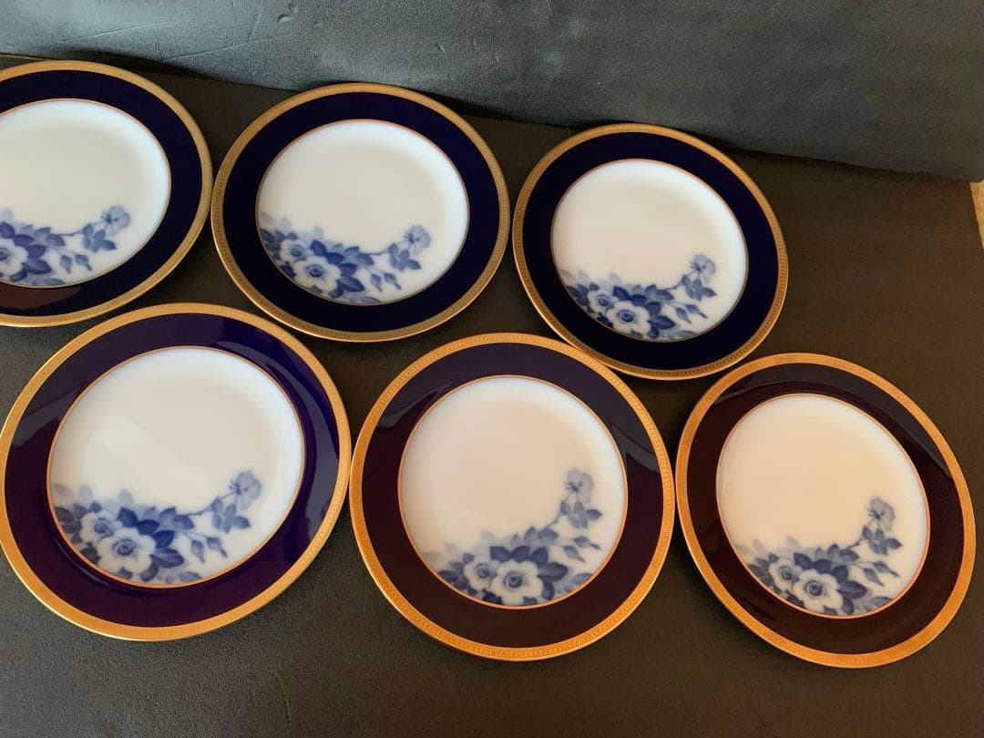 大倉陶園　ブルーローズ 20cm皿6枚セット 大倉陶園100周年記念ブルーローズ 20cmケーキ皿